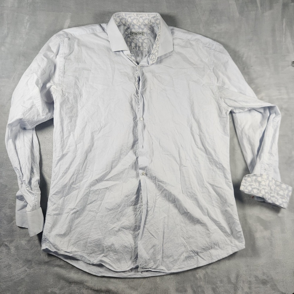 Vercini Mens Dress Shirt 3XL Blue Solid Long Sleeve Elegant Premium Formal